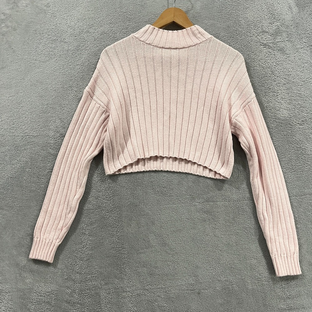 LA Hearts Pink Ribbed Crop Mock Neck Sweater Small Boho Hippie Cottage